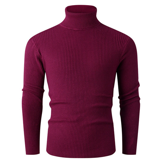 Herren nan taillierter Rippen-Strick Rollkragenpullover Slim Fit EB