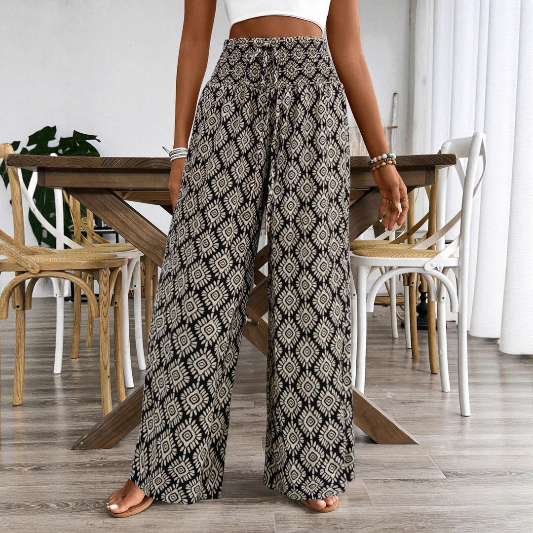 Damen Weitgeschnittene Palazzohose mit elastischem Bund und verspieltem Muster EB
