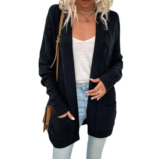 Damen Grobstrick-Cardigan mit großen Taschen und strukturiertem Design EB