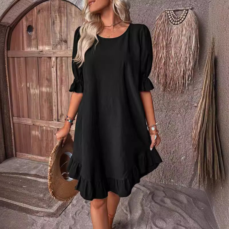 Damen Sommerliches Freizeitkleid mit Rüschendetails und lockerem Schnitt EB