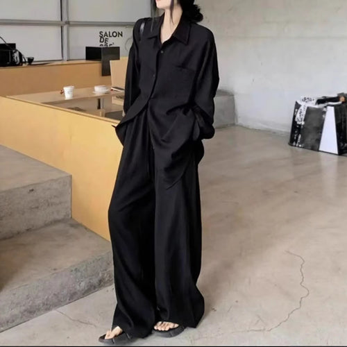 Damen Oversized Hemdblusenset mit weiten Hosen EB