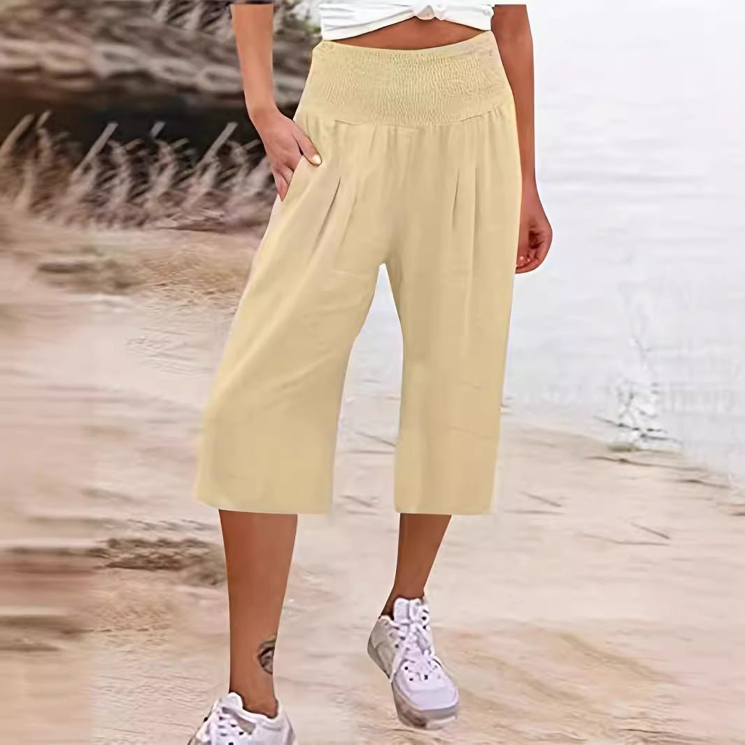 Damen Elegante Culottes mit dehnbarem Bund und Taschen EB