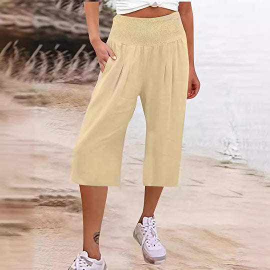 Damen Elegante Culottes mit dehnbarem Bund und Taschen EB