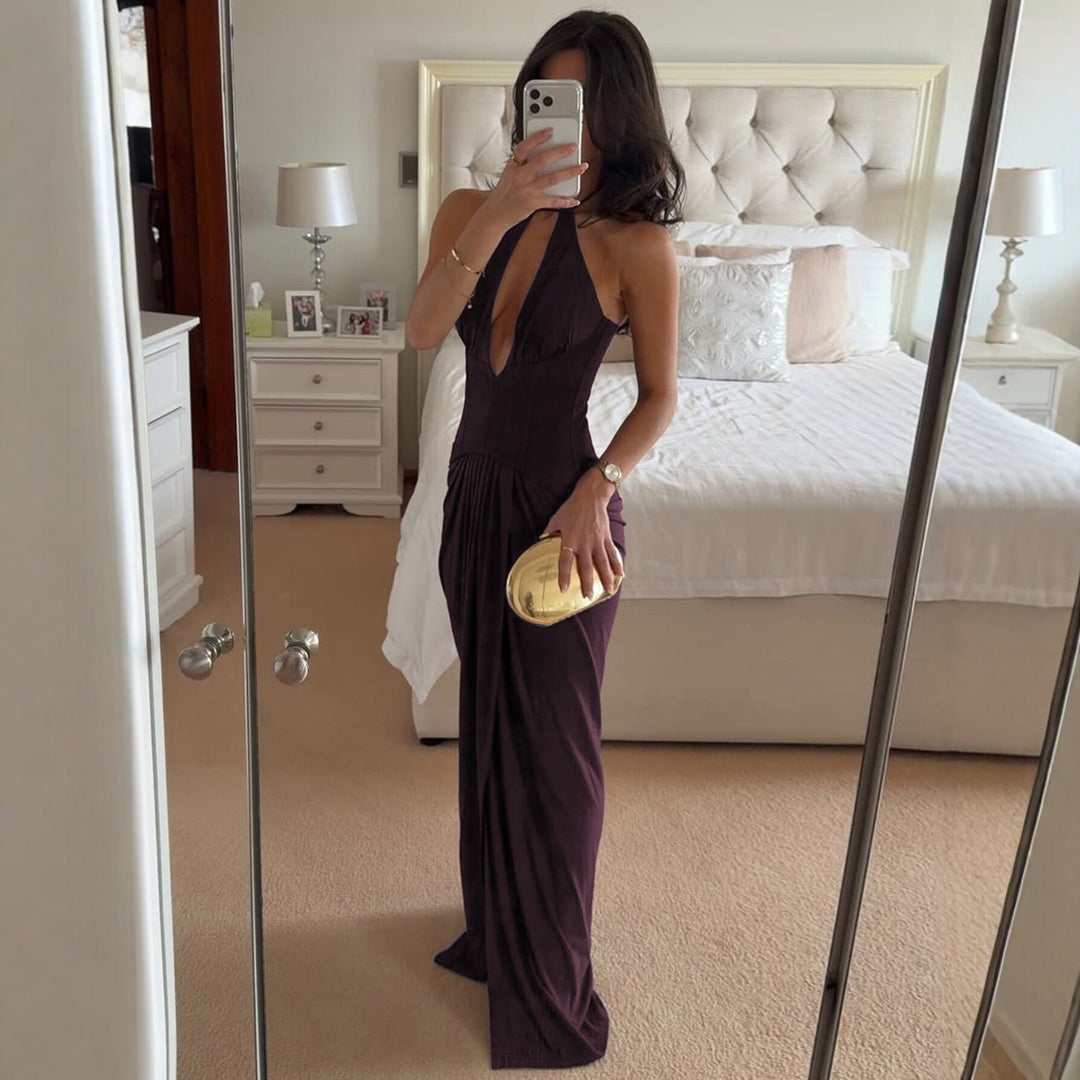 Damen Figurbetontes Abendkleid mit tiefem Ausschnitt und eleganter Drapierung EB