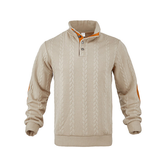 Herren modischer Strickpullover mit Stehkragen und kontrastierenden Akzenten EB