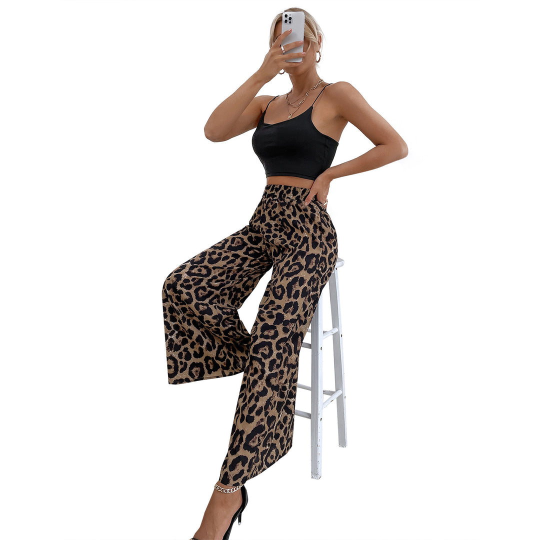 Damen Weite Leoparden-Print Hose EB