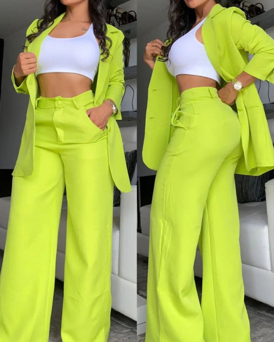Damen Zweiteiliges Business-Anzug-Set mit weitem Bein und taillierter Jacke EB