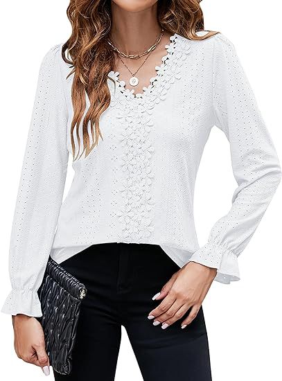 Damen elegante Bluse mit floralem Design und V-Ausschnitt EB