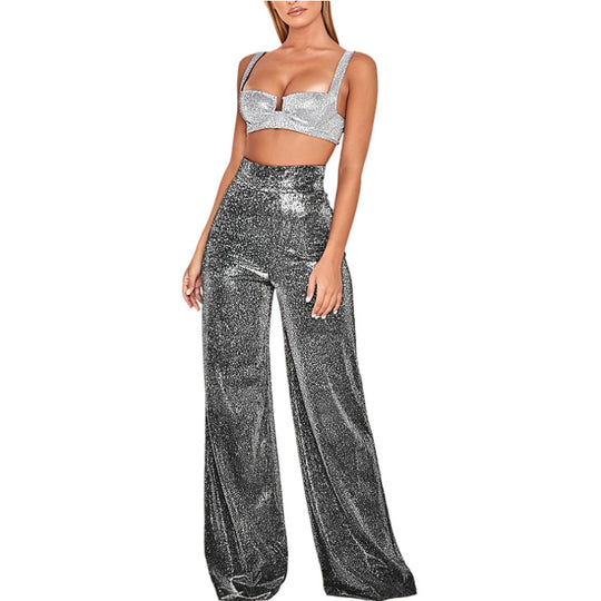 Damen Glitzerndes Zweiteiler-Set mit hohem Taillenschnitt EB