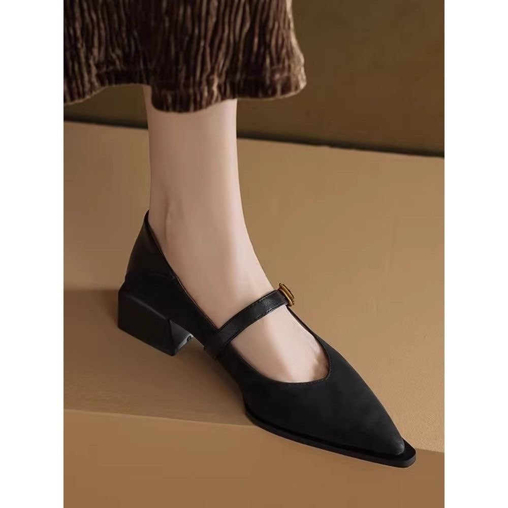 Damen stilvolle Sling-Pumps mit schmalem Riemen und leichtem Blockabsatz EB