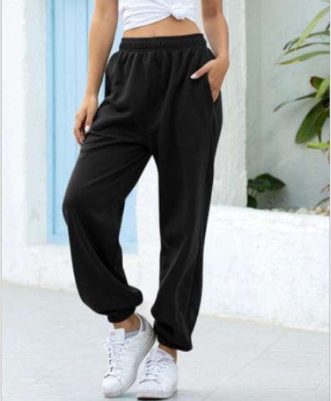 Damen nan weite High-Waist Jogginghose aus weichem Fleece mit elastischem Bund, Eingrifftaschen und engen Saumbündchen EB
