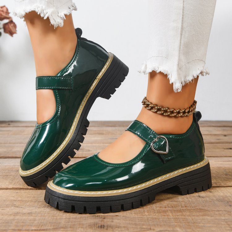 Damen Riemchen‑Slipper im Mary‑Jane‑Stil mit grober Profilsohle und Herzschließe EB
