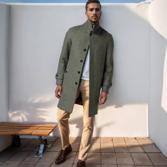 Herren eleganter und taillierter Trenchcoat aus hochwertiger Wolle EB