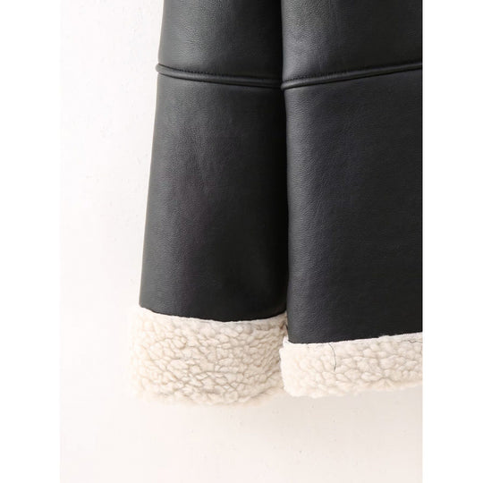Damen Kunstlederjacke mit gemütlichem Teddyfutter und praktischen Taschen EB