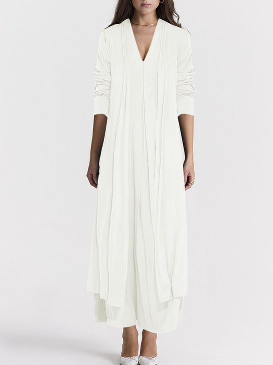 Damen luftiger Maxi-Rock mit elegantem V-Ausschnitt und fließendem Schnitt EB