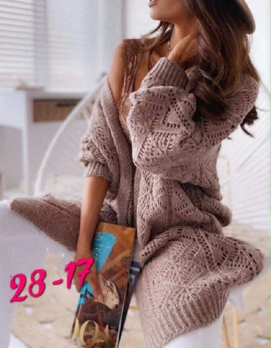 Damen Strickjacke mit modernen Häkelmustern und lockerem Schnitt EB