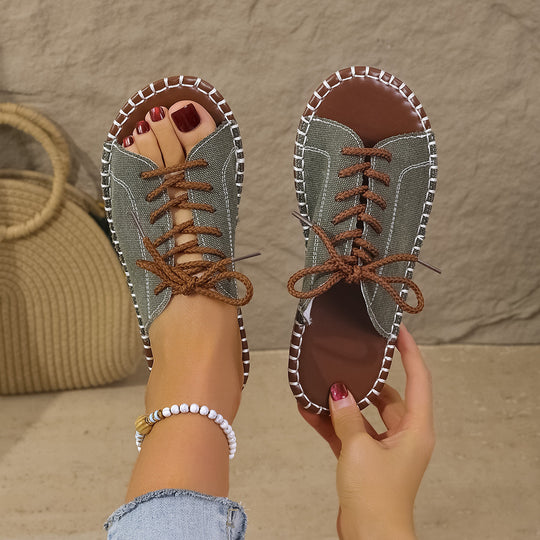 Damen lässige Schnürsandalen mit flexiblem Fußbett EB