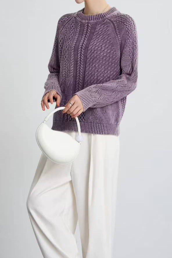 Damen Eleganter Grobstrickpullover mit kunstvollem Design EB