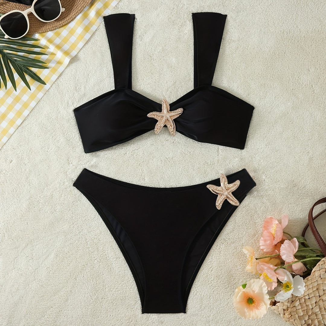 Damen Elegantes Bikini-Set mit glamourösen Sternenapplikationen EB
