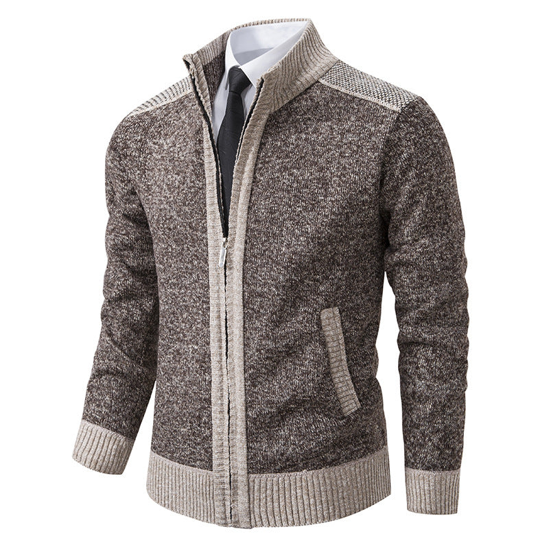 Herren nan strukturierter Strickcardigan mit Stehkragen und durchgehendem Reißverschluss EB