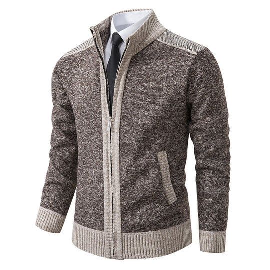Herren nan strukturierter Strickcardigan mit Stehkragen und durchgehendem Reißverschluss EB