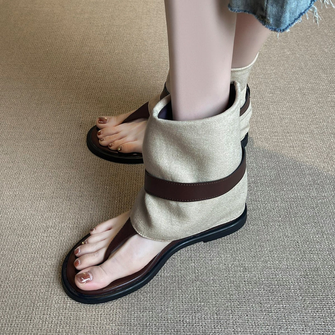 Damen modische Zehensteg-Sandalen mit gestreiftem Übertritt EB