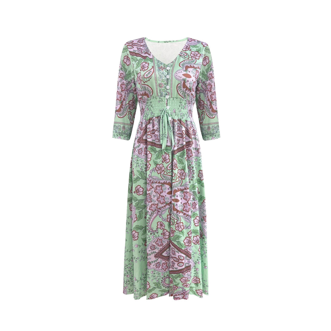 Damen Maxikleid mit floralem Paisleymuster und schmeichelndem V-Ausschnitt EB