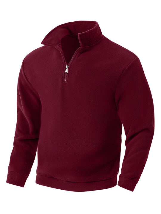 Herren nan Fleece-Halbzip-Pullover mit Stehkragen, weichem Teddy-Fleece und elastischen Bündchen EB