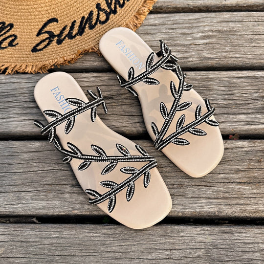 Damen elegante Strandsandalen mit funkelnden Verzierungen EB