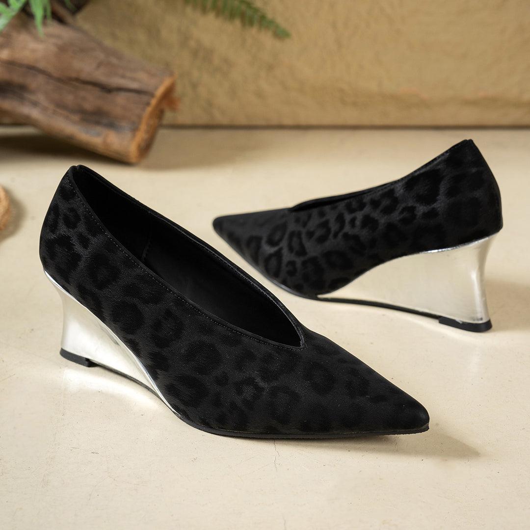 Damen elegante Wedge-Pumps mit Leopardenmuster EB