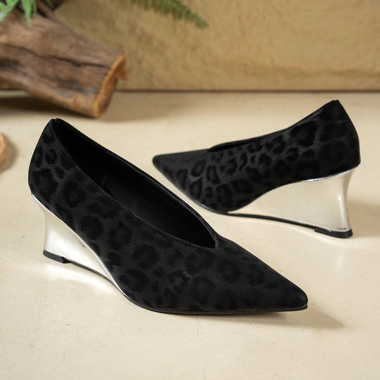 Damen elegante Wedge-Pumps mit Leopardenmuster EB
