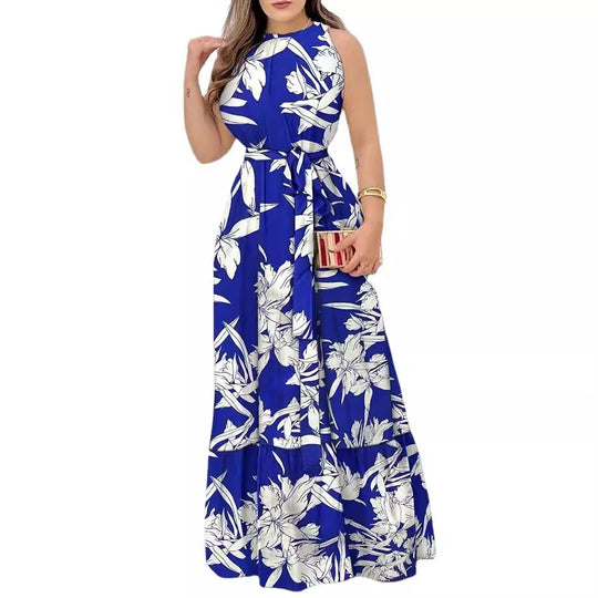 Damen Langärmliges Maxikleid mit floralem Muster und tailliertem Schnitt EB