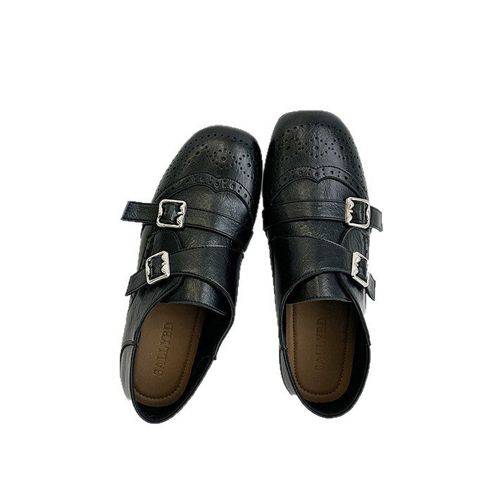 Damen modische Mokassins mit doppeltem Schnallenverschluss und stilvollem perforiertem Design EB