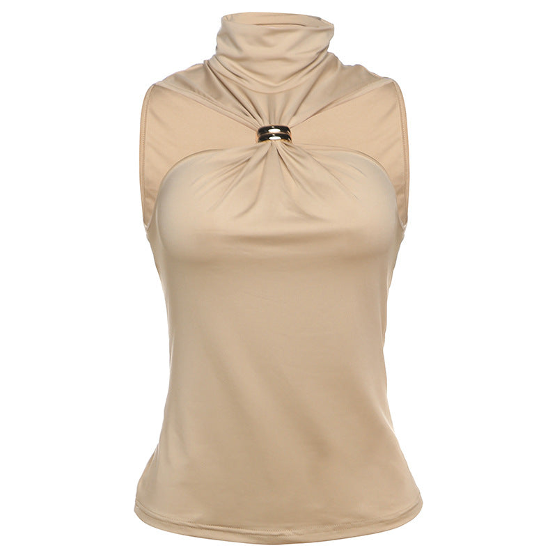 Damen elegantes Top mit hohem Kragen und schlichtem Design EB