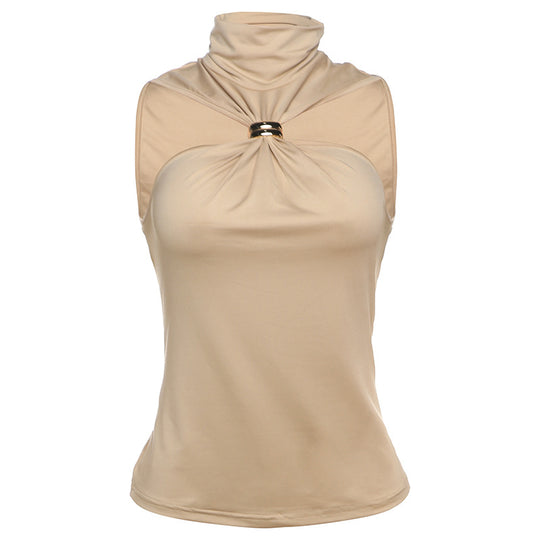 Damen elegantes Top mit hohem Kragen und schlichtem Design EB