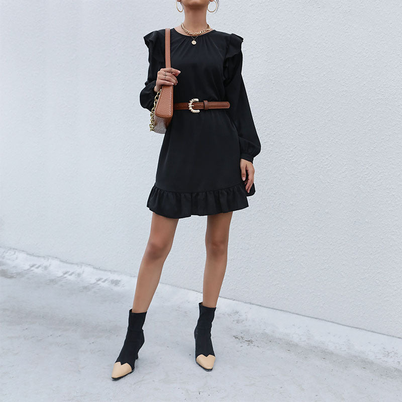 Damen Freizeitkleid mit voluminösen Rüschendetails und eleganter Taillierung EB