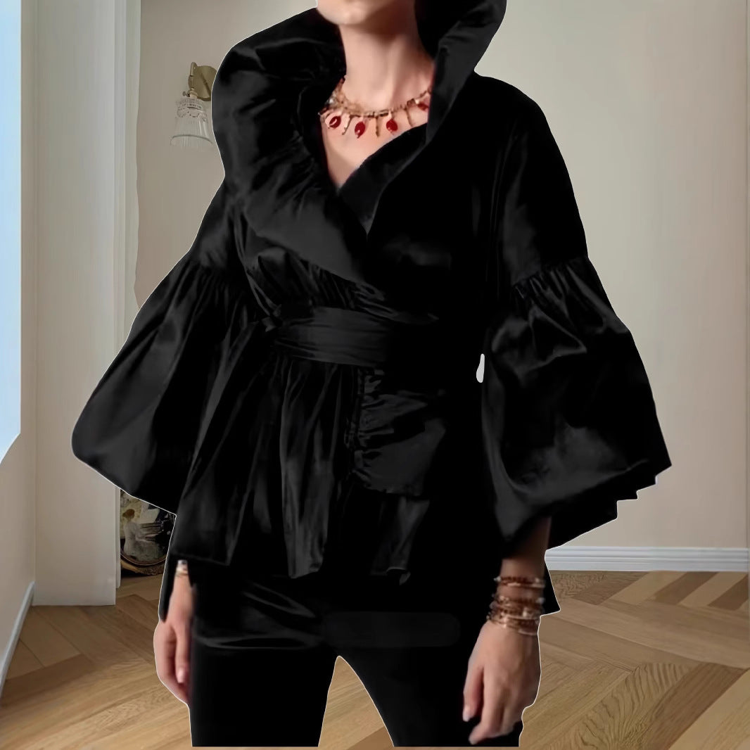 Damen Elegante Wickeljacke mit voluminösen Ärmeln und modernem Kragen EB