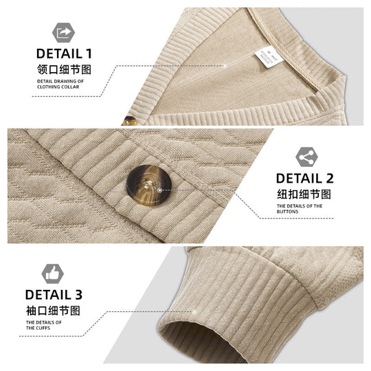 Herren nan eleganter Zopfstrickcardigan mit V-Ausschnitt Knopfleiste und aufgesetzten Taschen EB