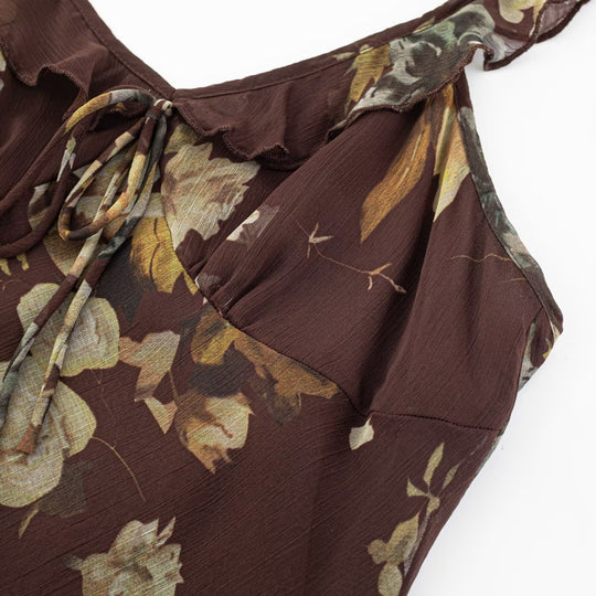 Damen Maxikleid mit zarten Rüschendetails und floralem Muster EB