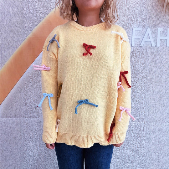 Damen kreativer Pullover mit bunten Schleifenakzenten EB