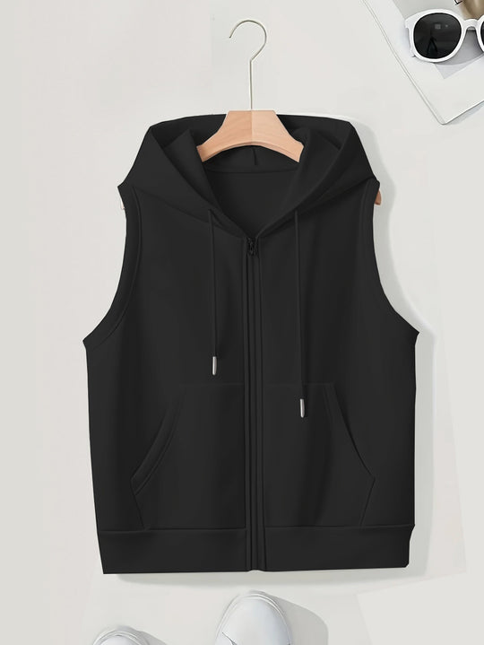 Damen sportliche Kapuzenweste mit Reißverschluss und praktischen Taschen EB