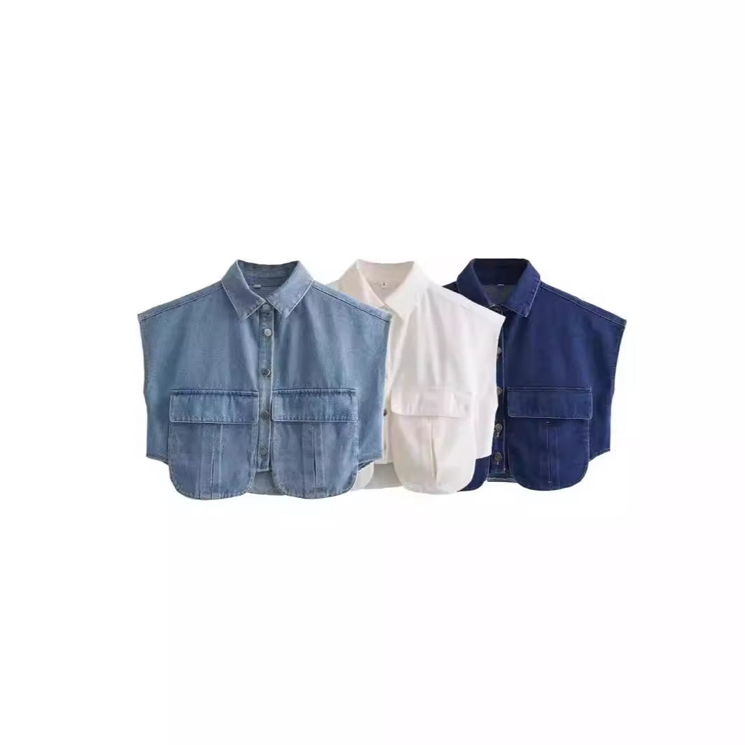 Damen ärmellose Utility-Bluse mit Taschen EB