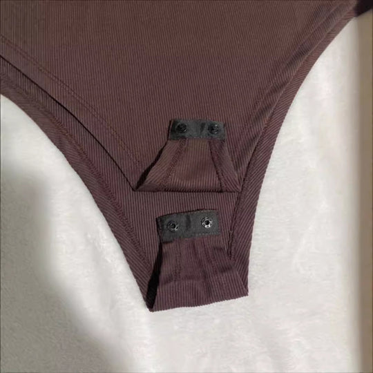 Damen Langarm Bodysuit mit Rippstruktur und tiefem U-Bootausschnitt EB