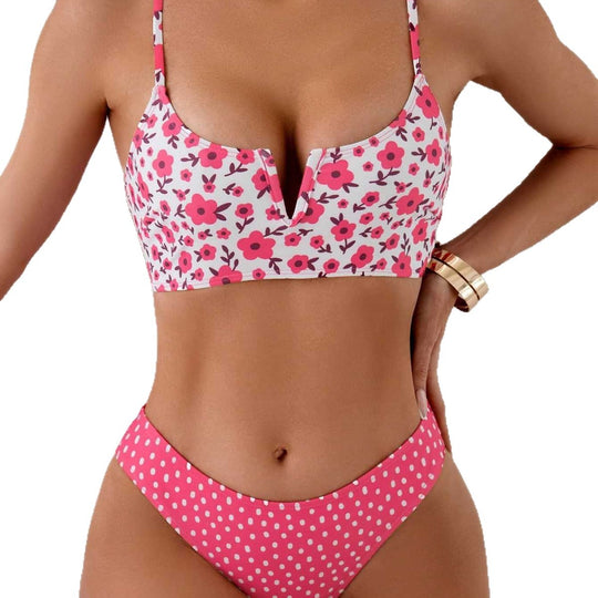 Damen Crop-Top Bikini mit floralem Design EB