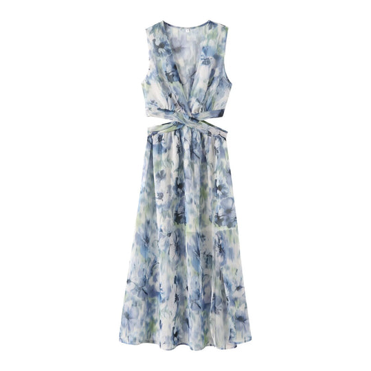 Damen Maxikleid mit elegantem, floralem Design und raffiniertem Rückenausschnitt EB