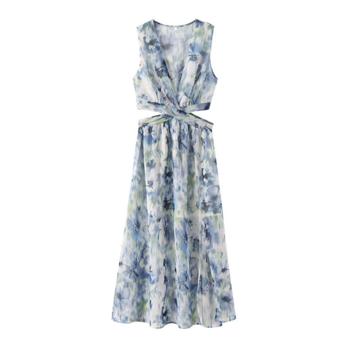 Damen Maxikleid mit elegantem, floralem Design und raffiniertem Rückenausschnitt EB