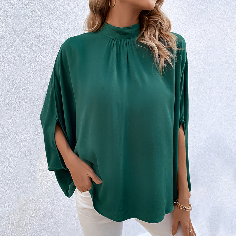 Damen Chiffon-Tunika mit Stehkragen und weit geschnittenen Ärmeln EB