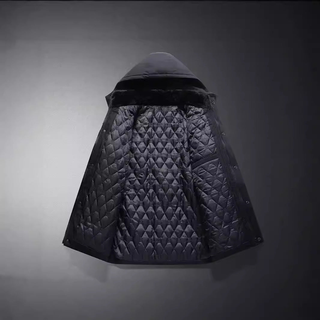 Herren Wattierte Thermojacke mit gesteppter Innenfüllung, Kunstfellkragen und Pattentaschen EB