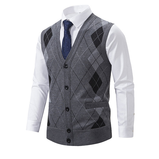 Herren modische Strickweste mit Karomuster EB