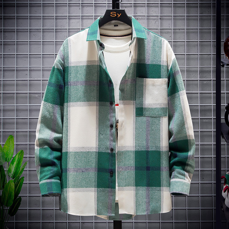 Herren nan karierte Flanell-Hemdjacke im Oversize-Schnitt mit aufgesetzter Brusttasche EB